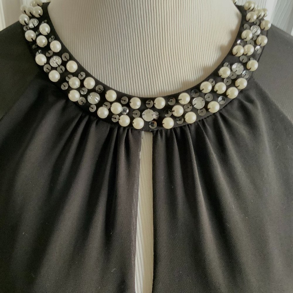 SLNY Pearl Sequin Little Black Chiffon Dress